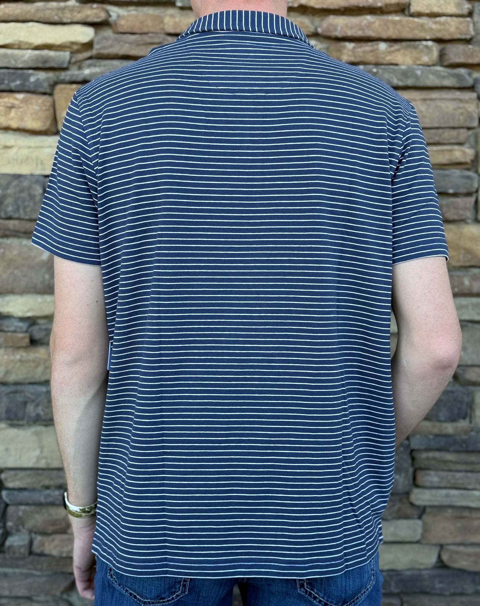 Southern Proper Navy Striped Polo