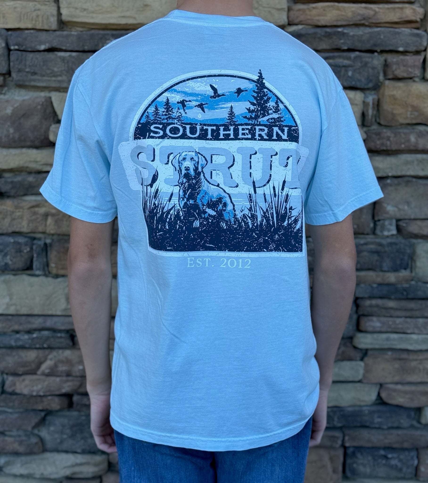 Southern strut  light blue lab tee