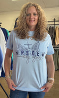 He restoreth my soul light blue tee
