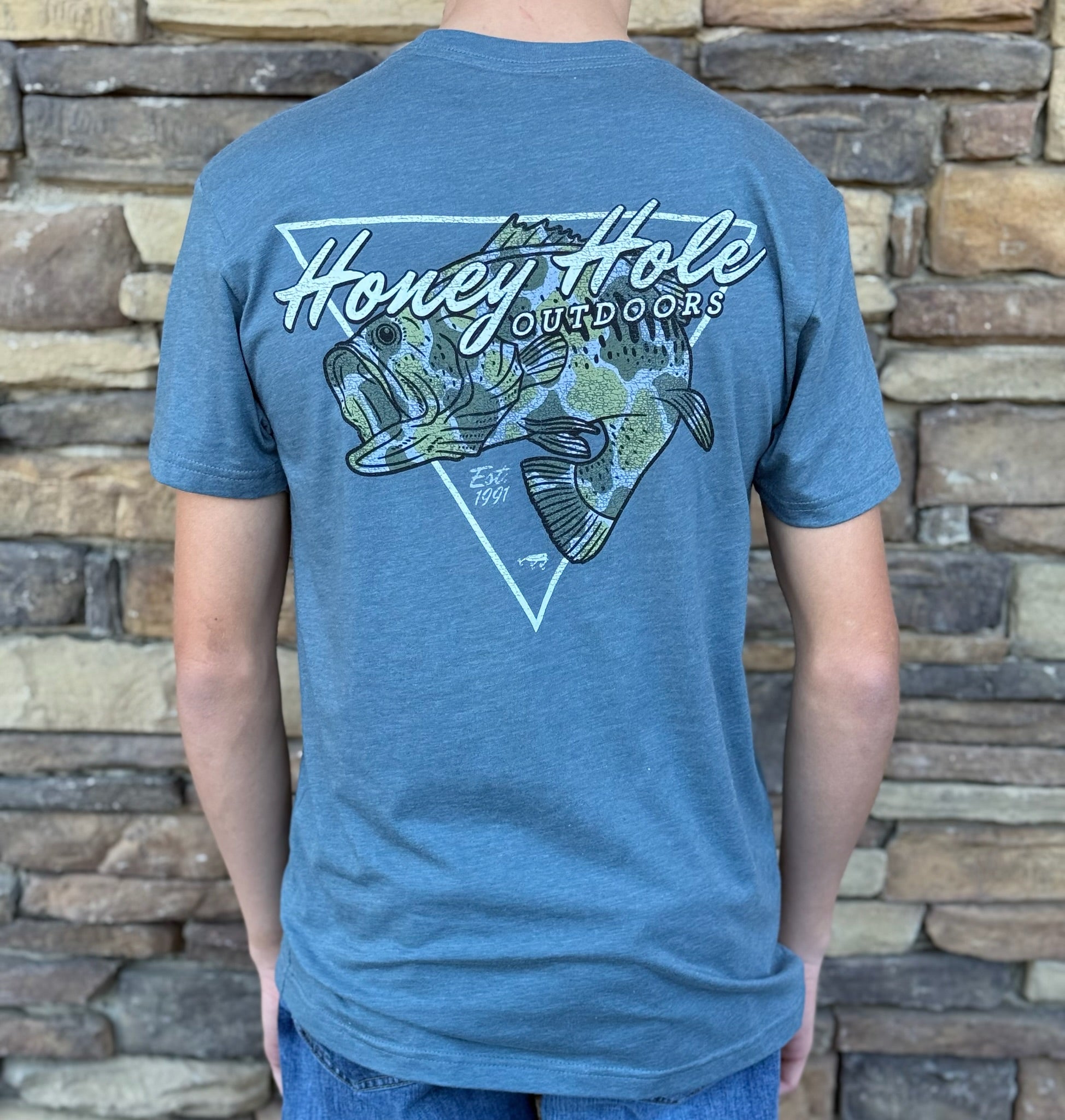 Honey Hole Spot That Bass Blue Tee Shirt