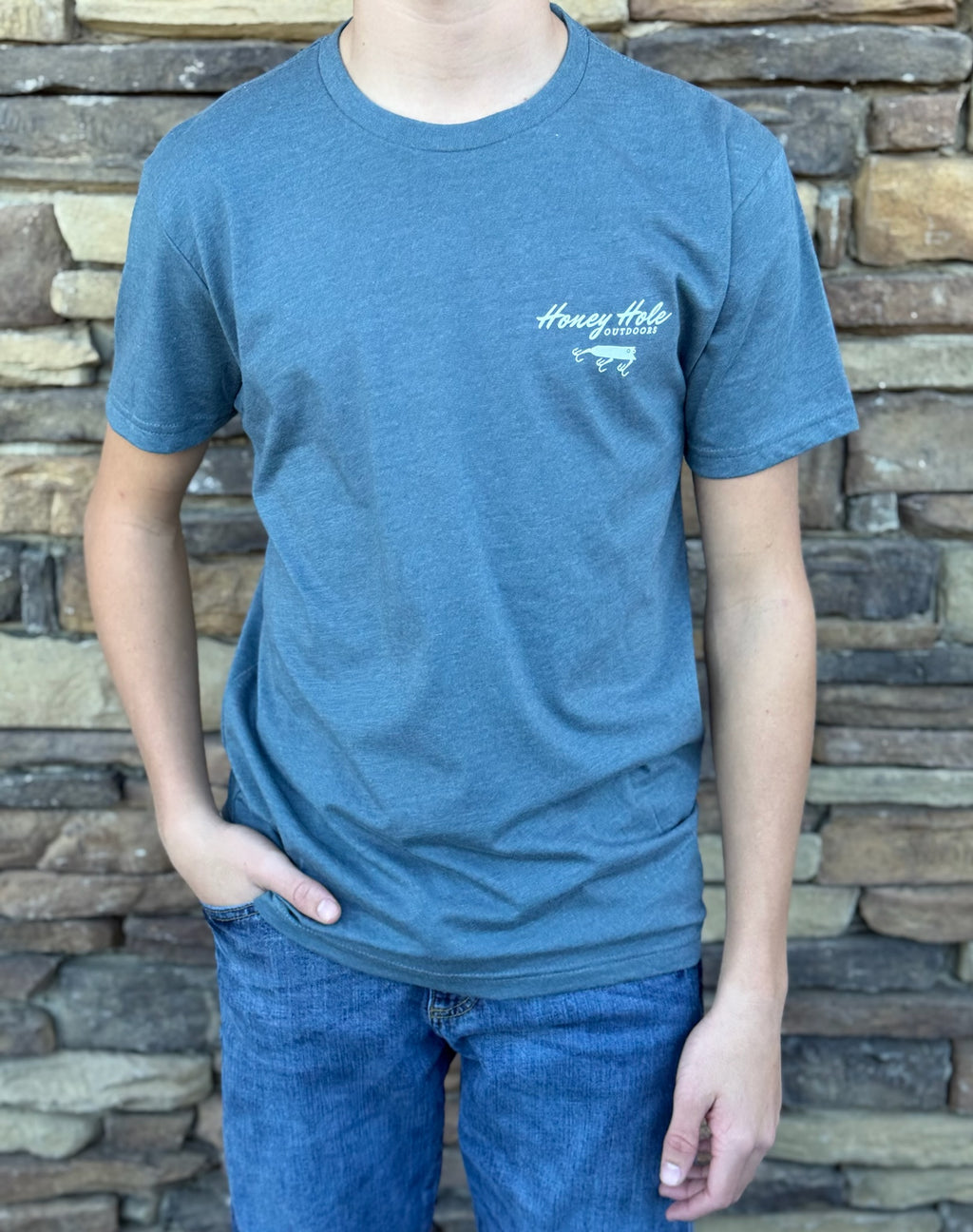 Honey Hole Spot That Bass Blue Tee Shirt