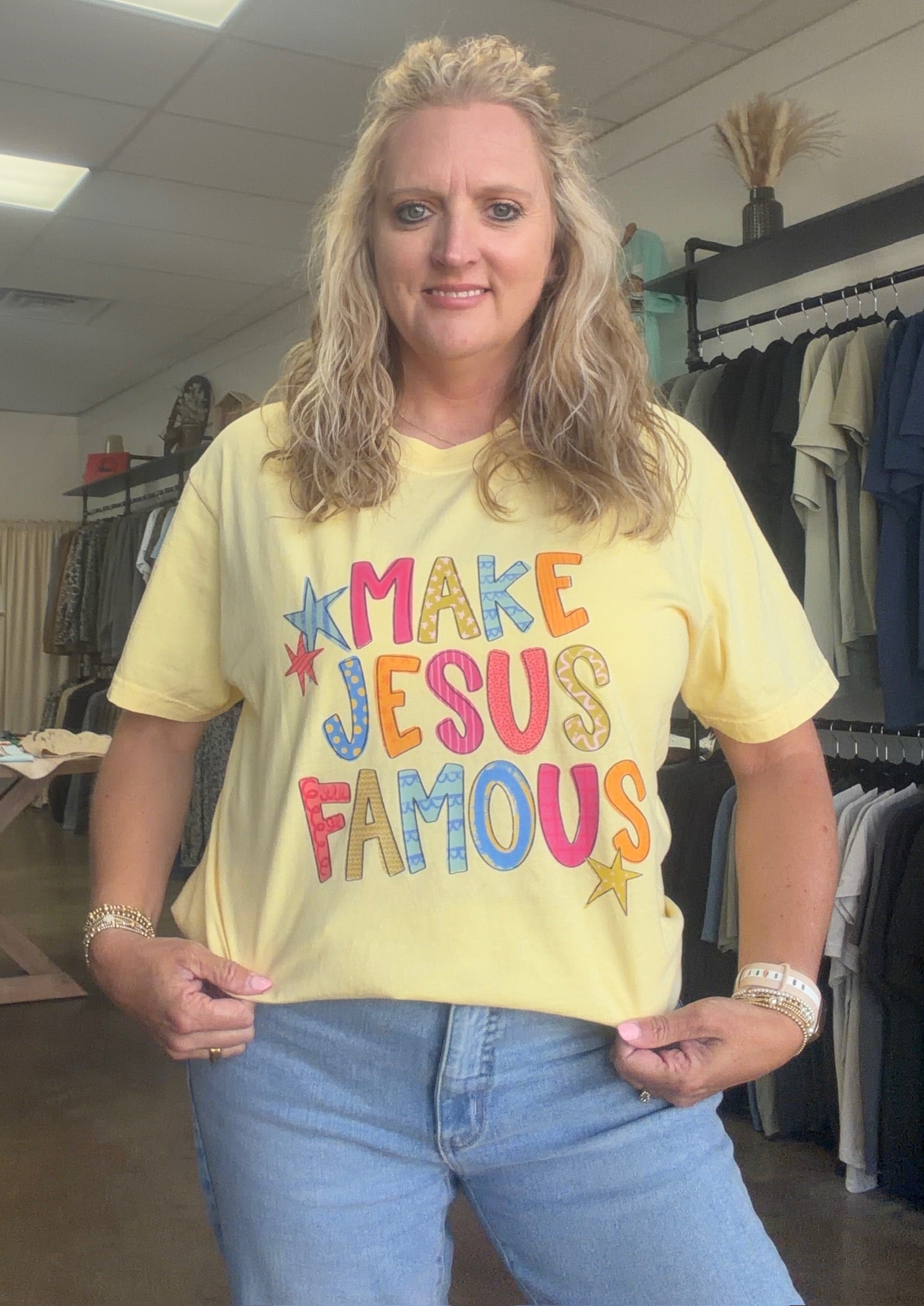 Make Jesus Famous yellow comfort color tee