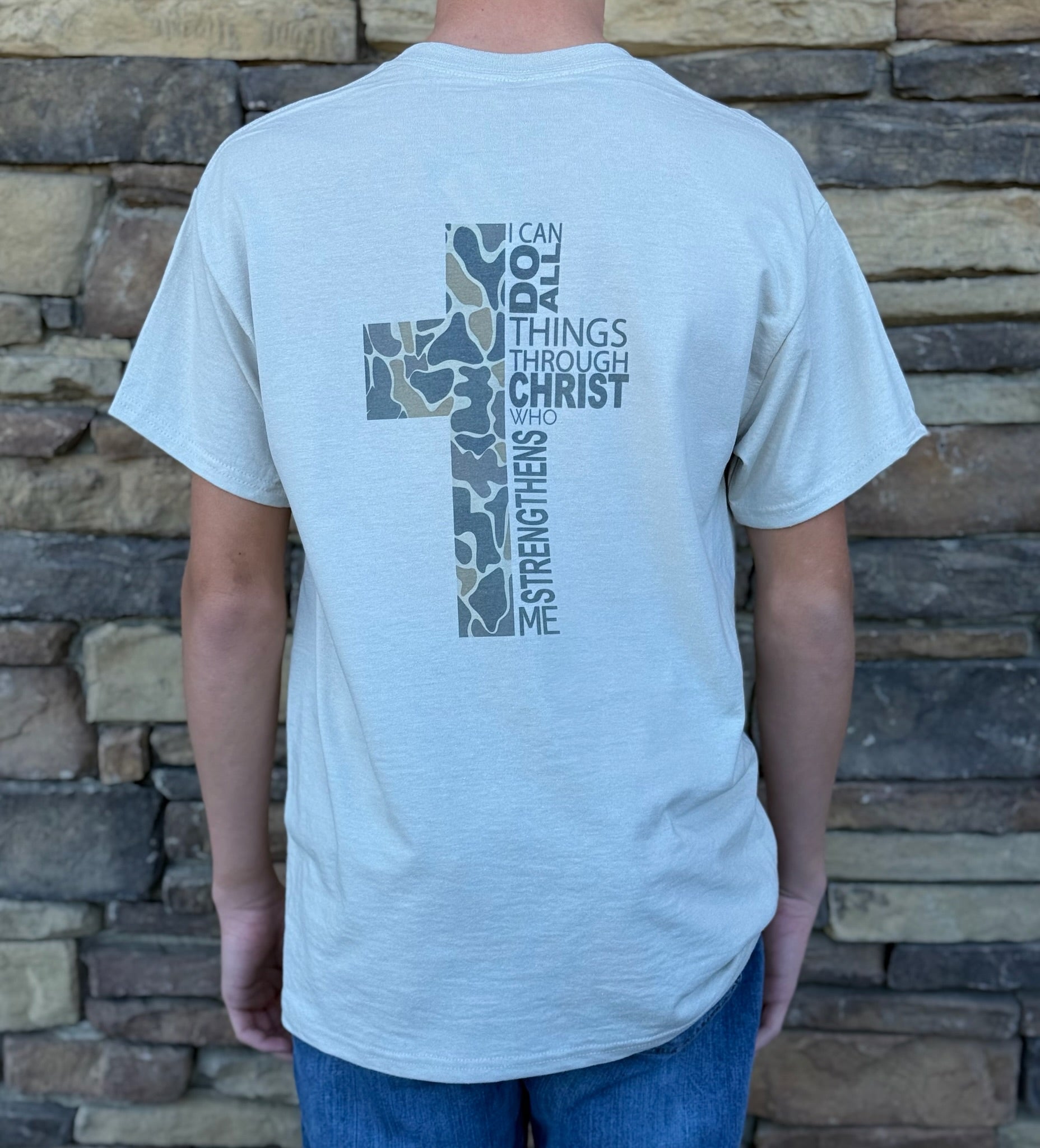 Phillipians 4:13 tee grey