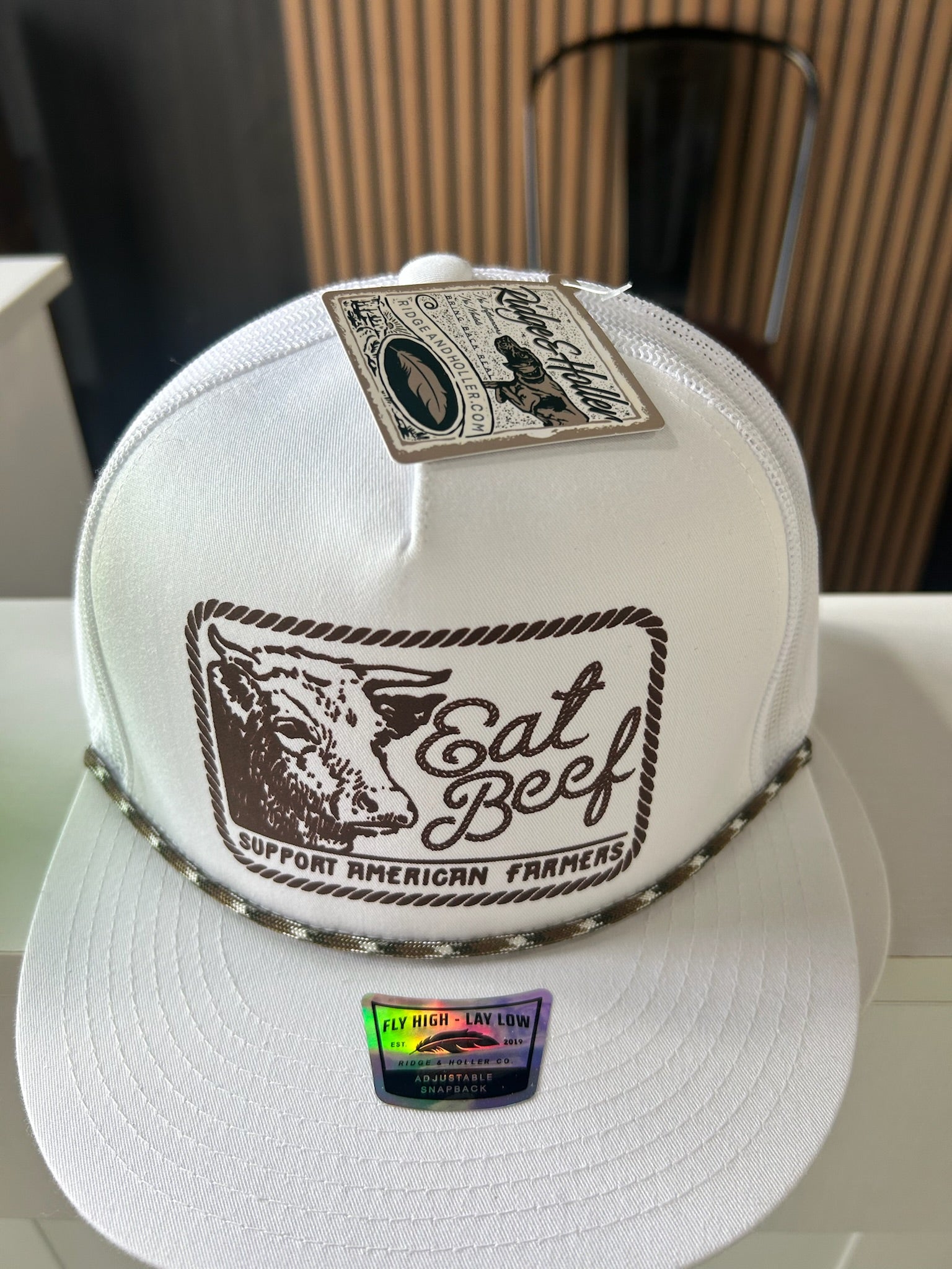 Ridge and holler eat beef white hat