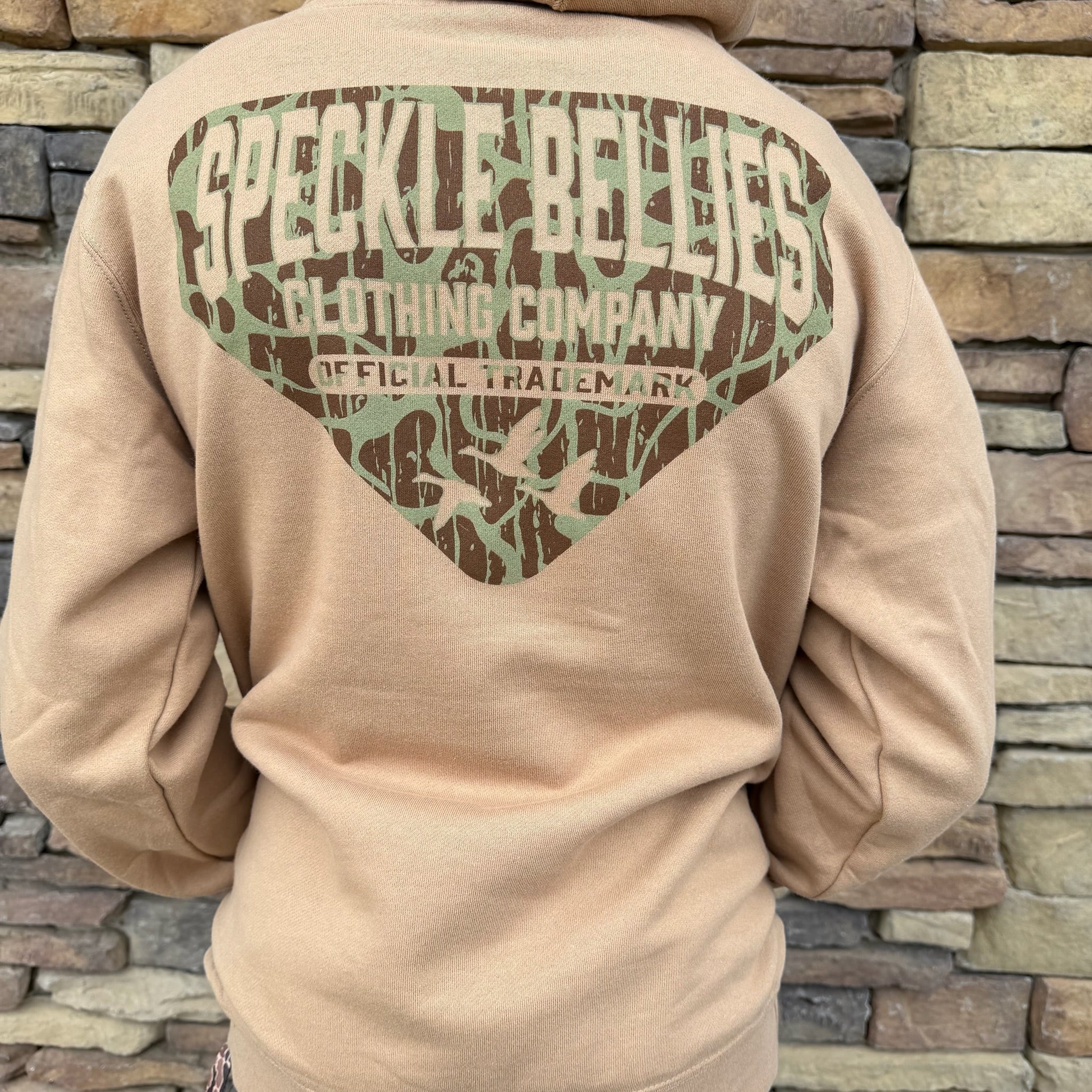 Speckle Bellies Tan and Camo Trademark Hoodie