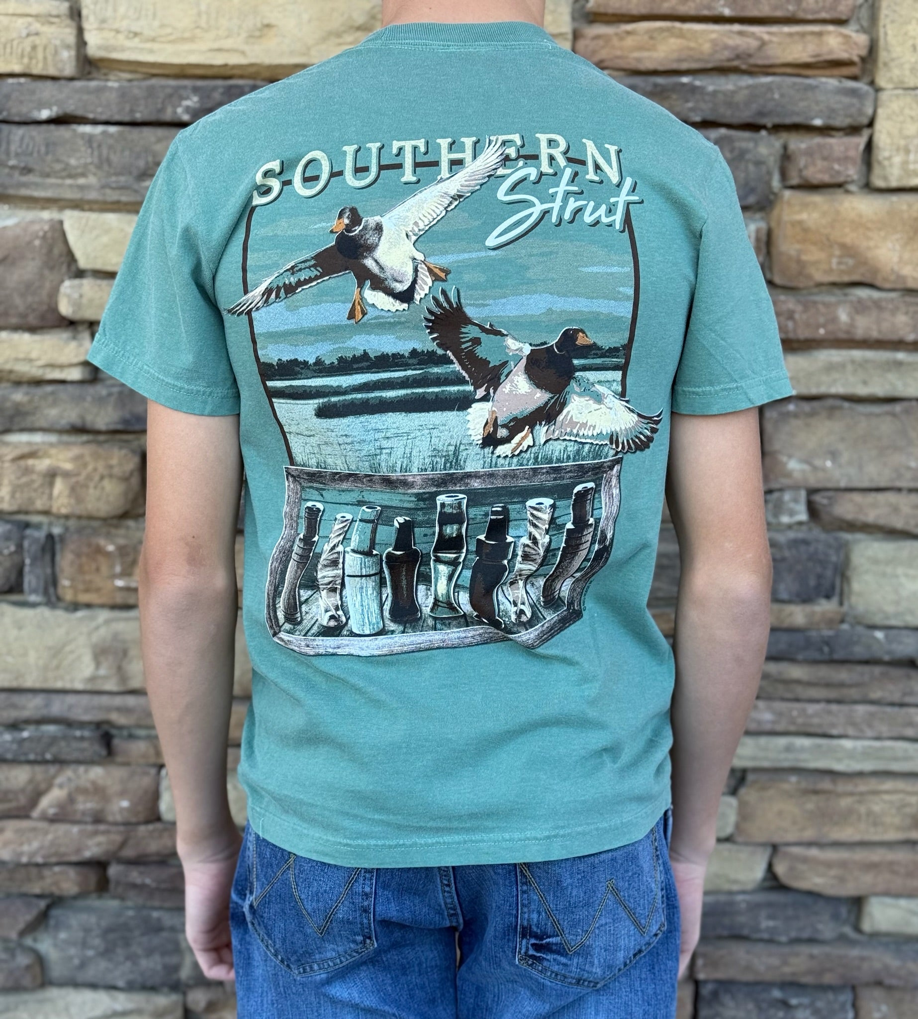 Southern Strut duck call shelf mallard tee