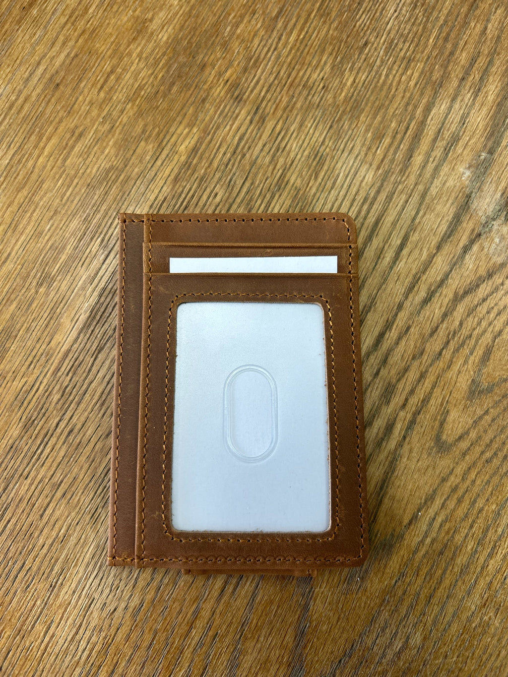 Leather wallet with magnet clip light brown