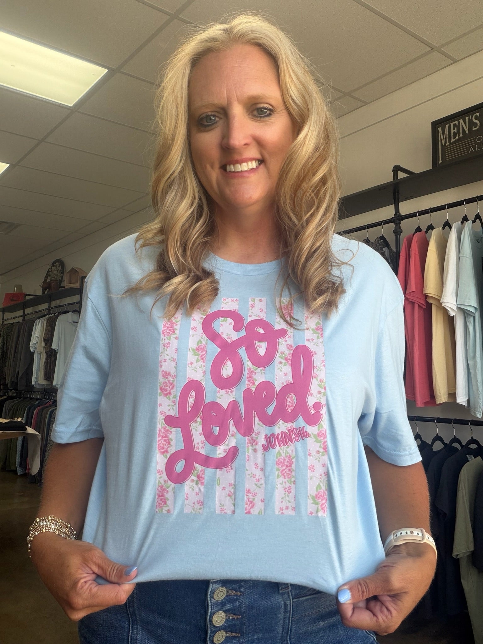 So Loved light blue tee shirt