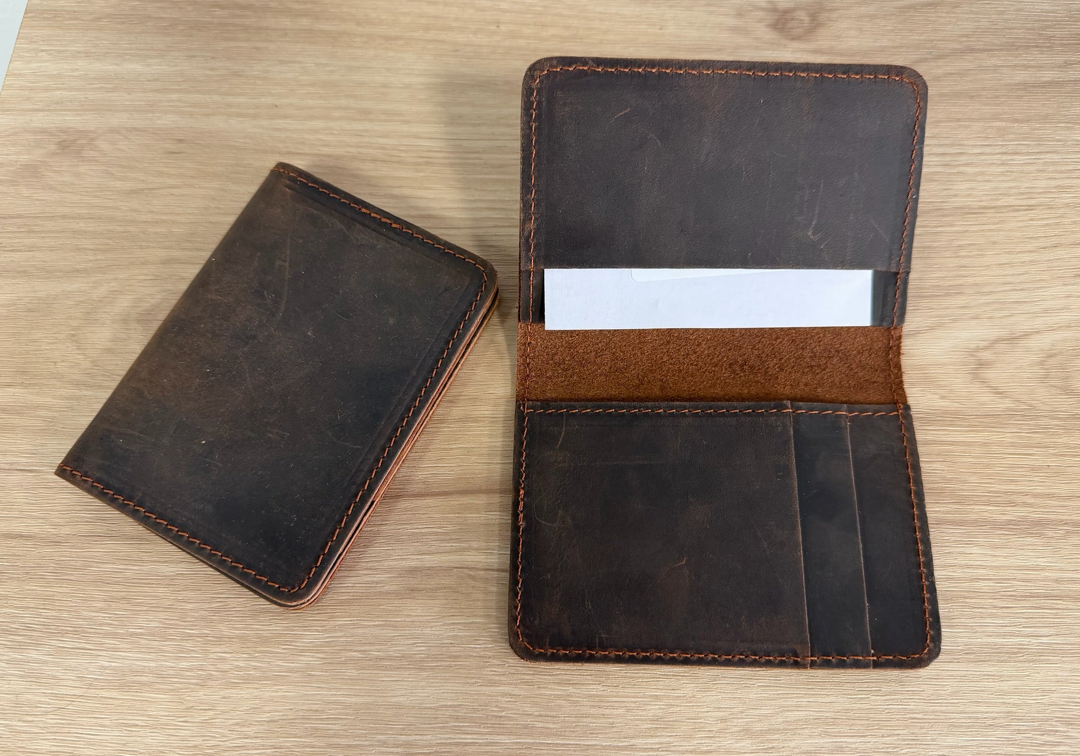 Dark brown leather flip wallet