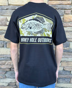 Honey hole camo crappie black tee