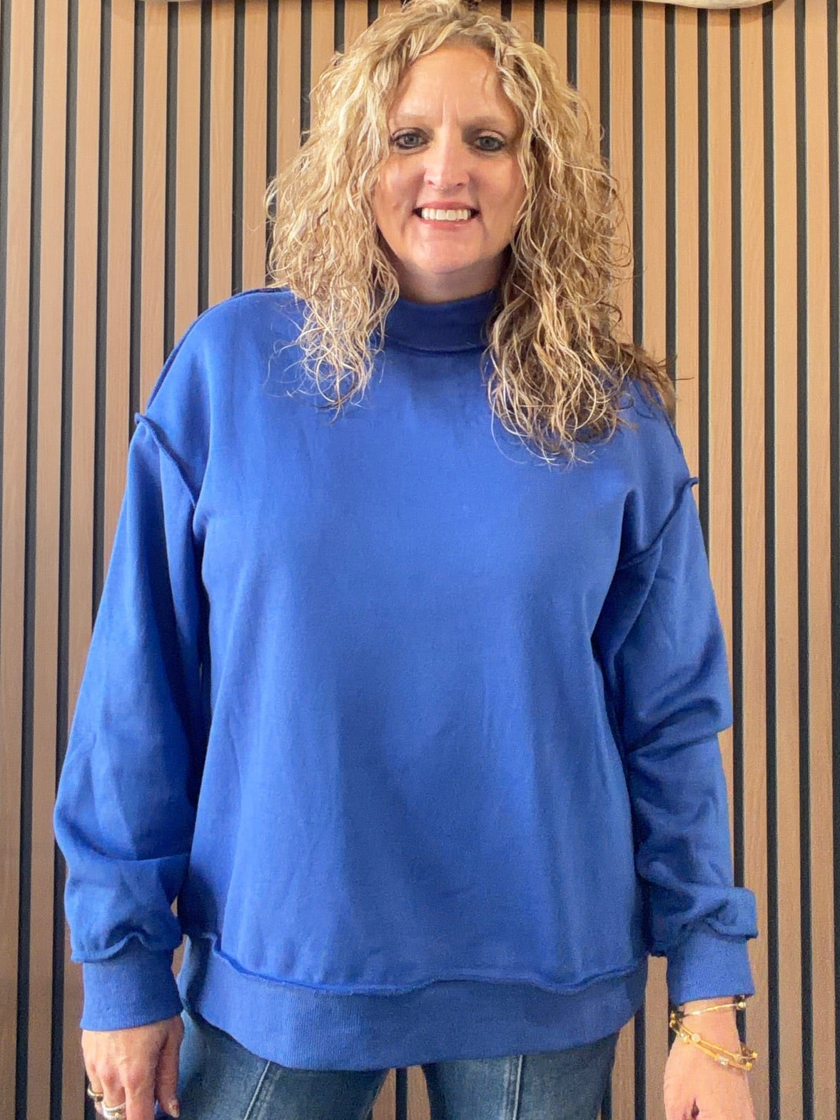 Blue mock neck