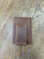 Leather wallet with magnet clip light brown
