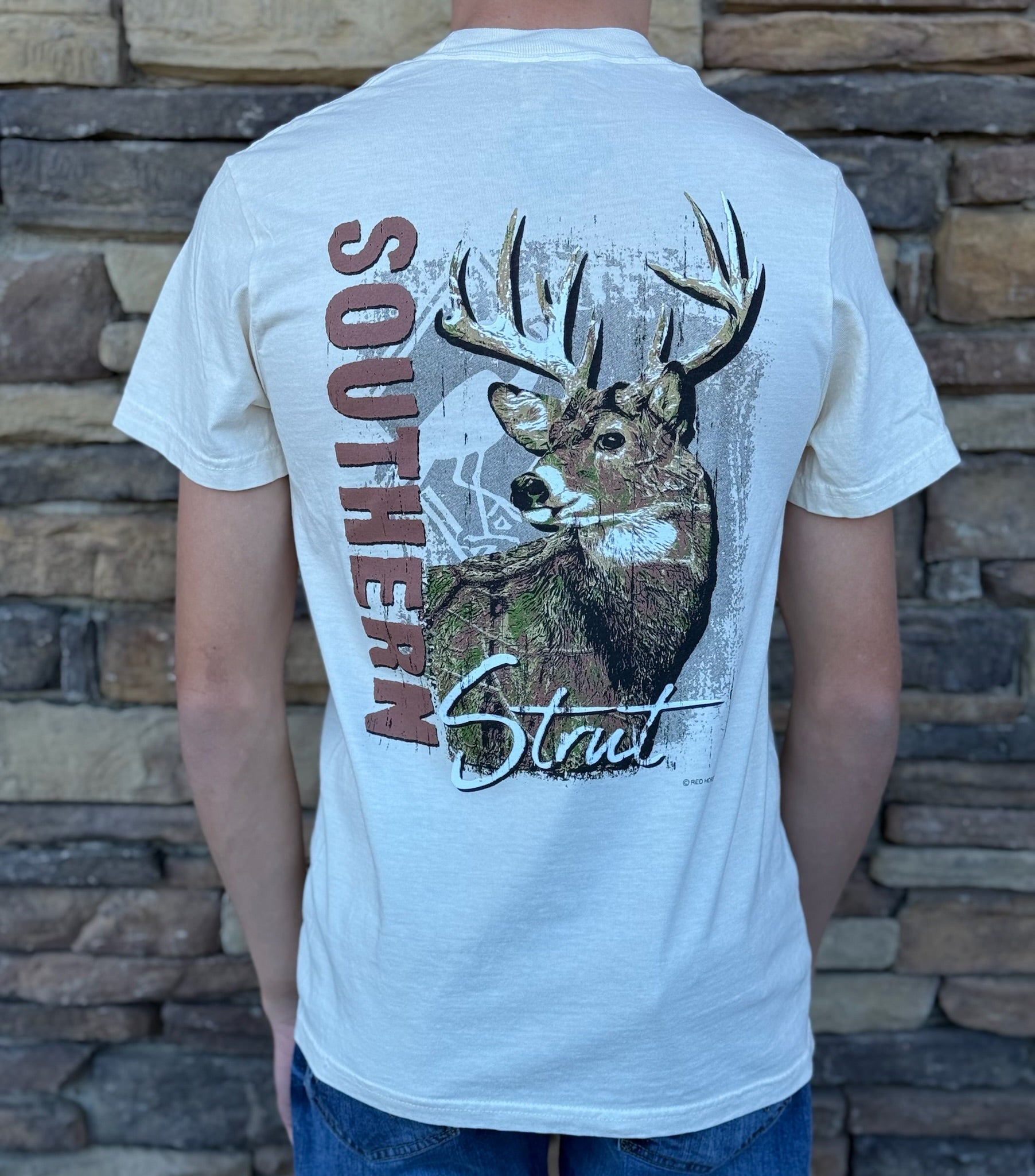 Southern Strut Camo Buck Ivory Tee