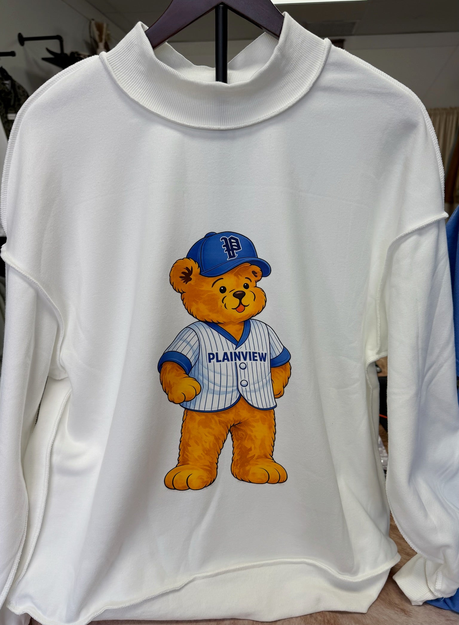 White baseball bear mock neck
