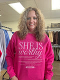 She is Worthy Sweatshirt (dark pink)