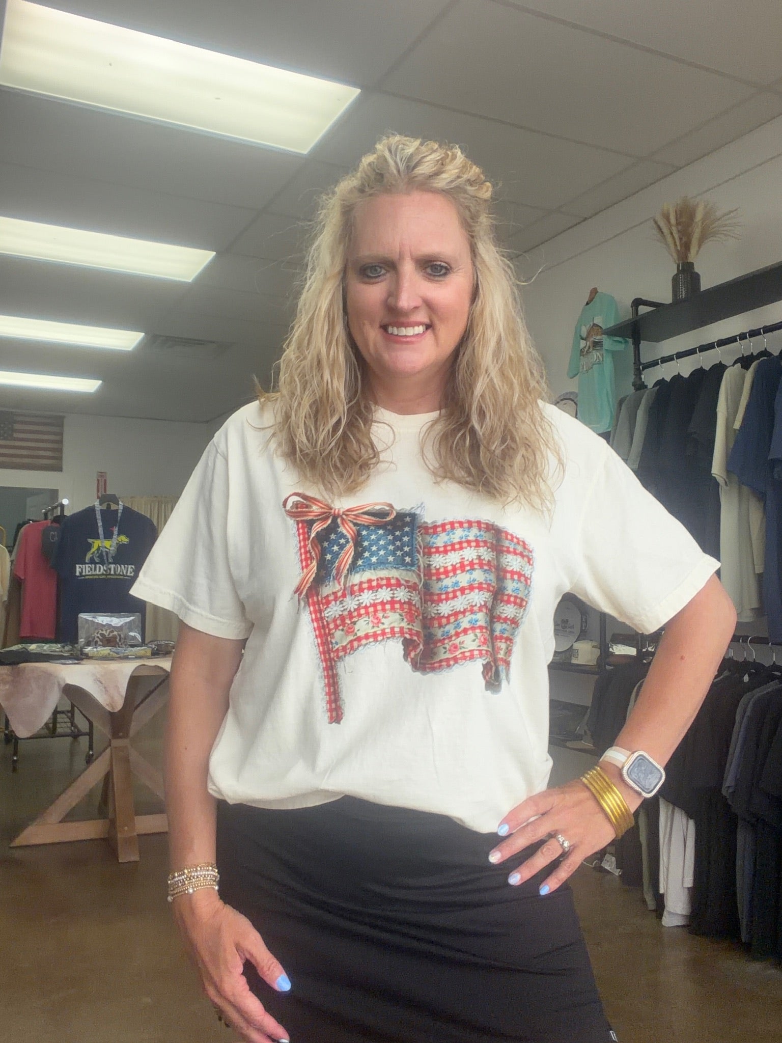 American Flag patchwork tee