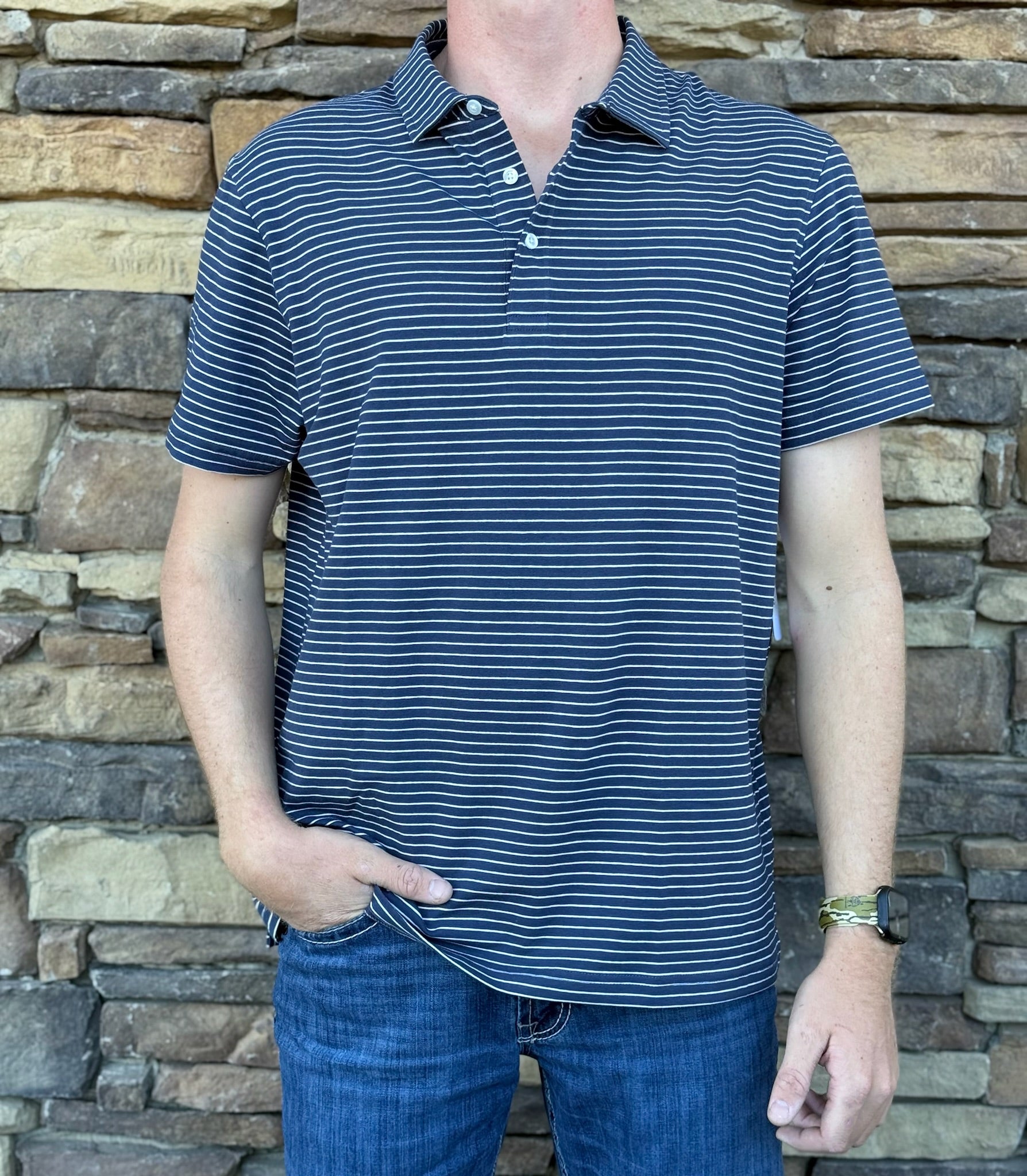 Southern Proper Navy Striped Polo