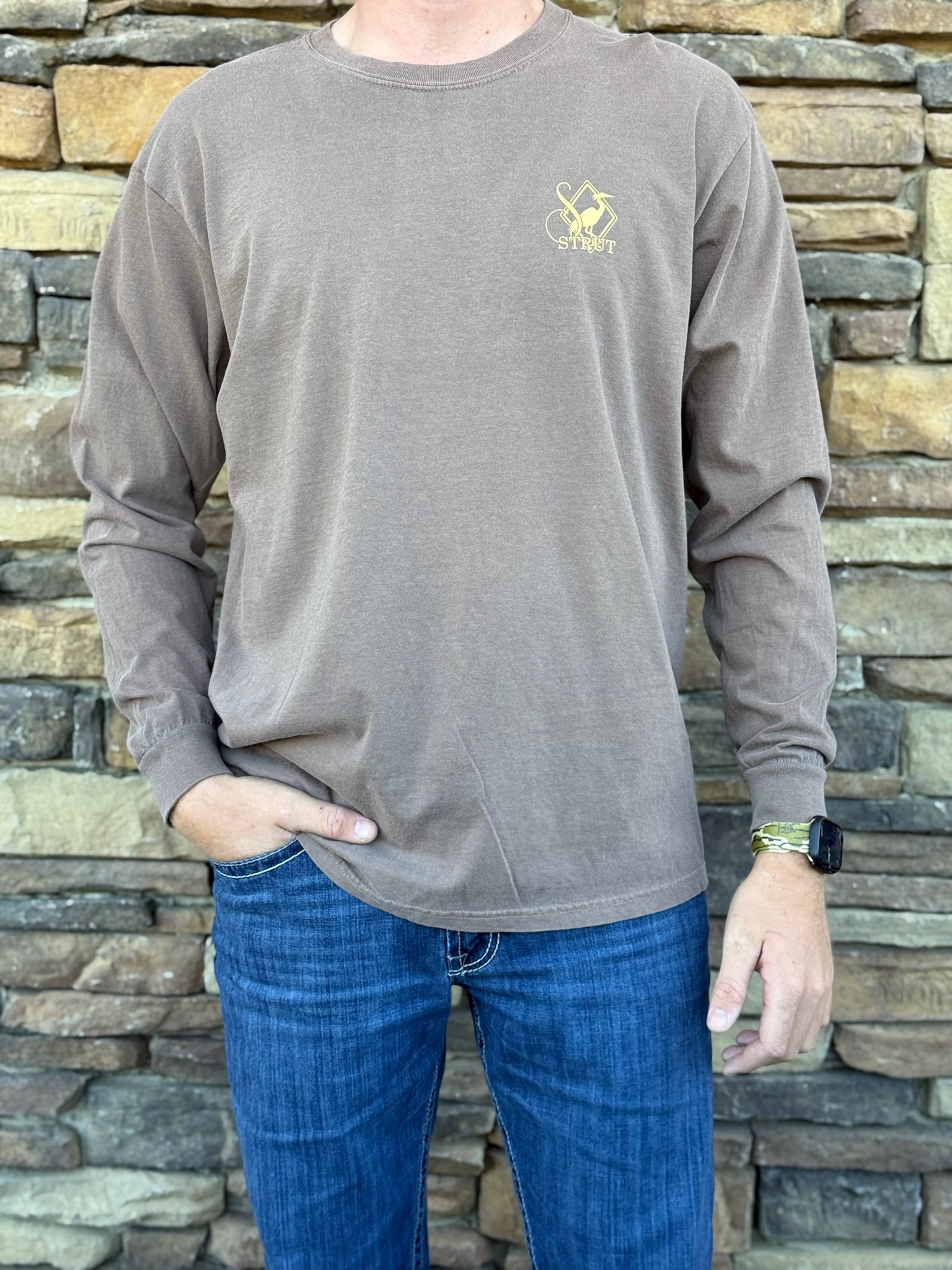 Southern Strut hunting around clock long sleeve tee